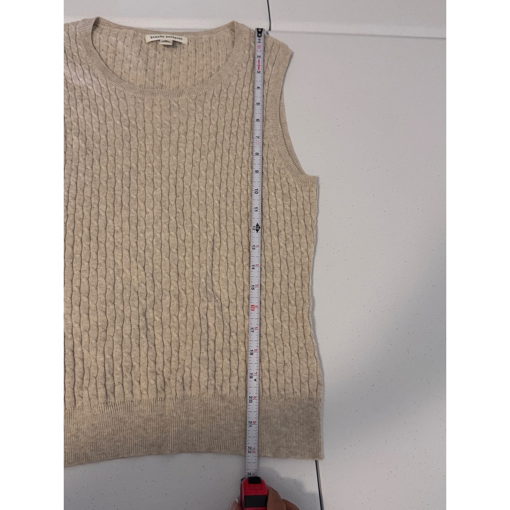 Banana Republic Tan Cable Knit Pima Cotton Wool Blend Sweater Vest Size M o3 - Picture 3 of 7